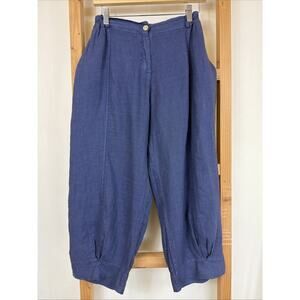 NWT Lands Downunder Blue Stretchy Waist Linen Crop Harem Pants #1392 Size XL